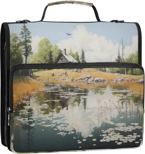 3 Ring Zipper Binder Farmland Trapper Keeper Binder Organizer Portfolio with File and Shoulder Strap & Handle Large Capacity File Folder