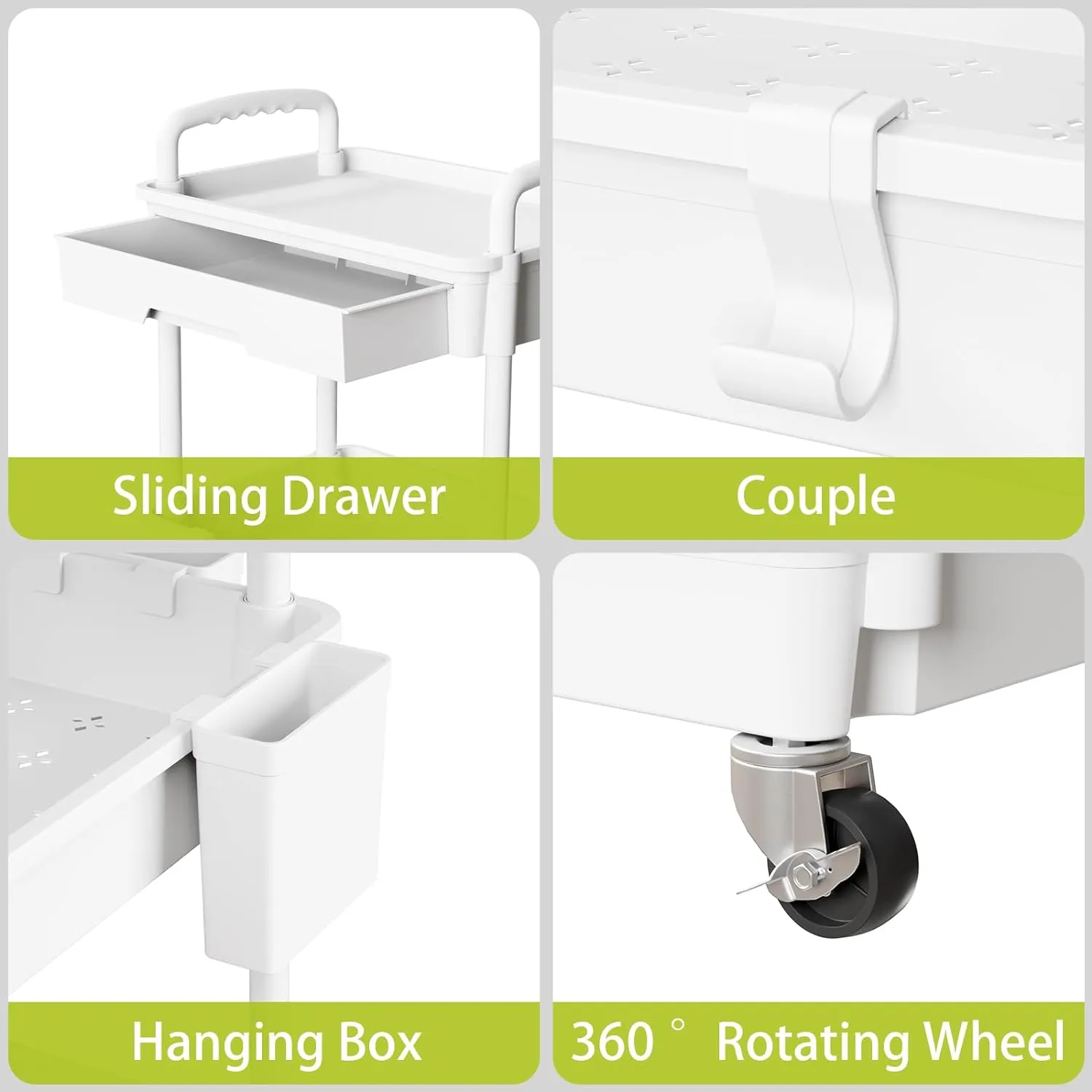 3 Tier Rolling Cart Organizer,Laundry Room Bathroom Organizers and Storage Office Shelves Mobile Shelving Unit Kitchen Trolley Cart with Wheels for Art,Craft,Diaper,Bedside,Snack(White)