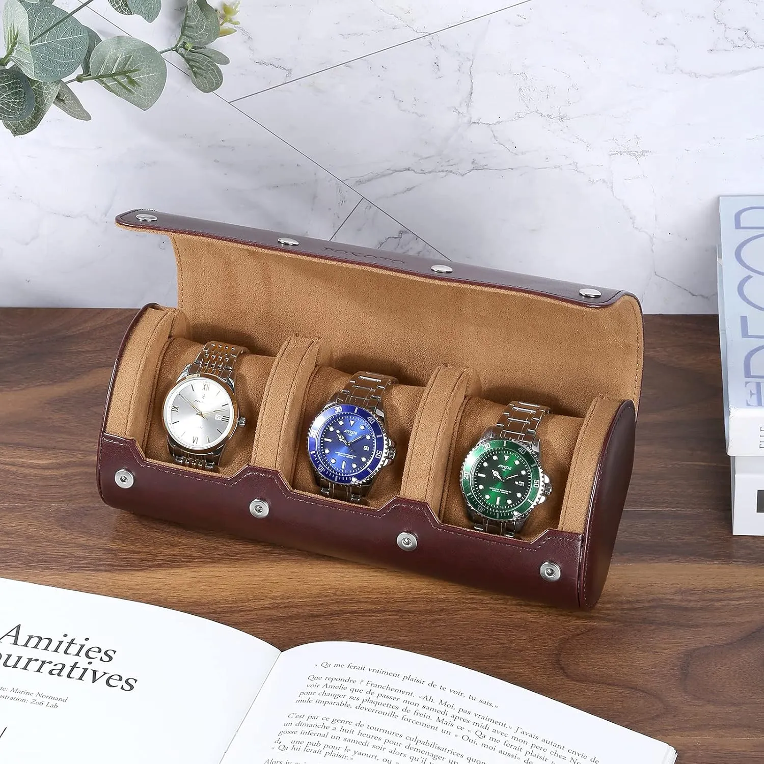 3 Watch Travel Case for Men and Women, Luxury Leather Portable Watch Box Organizer for Home Storage, Protect,Travel and Display