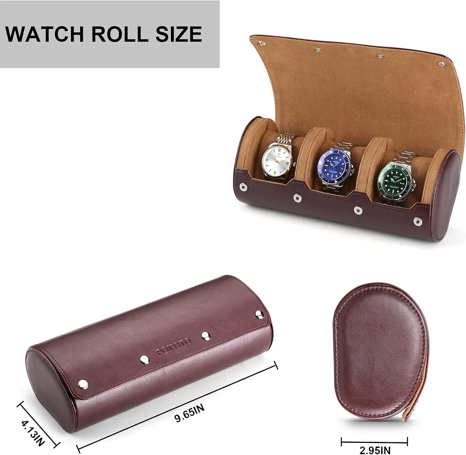 3 Watch Travel Case for Men and Women, Luxury Leather Portable Watch Box Organizer for Home Storage, Protect,Travel and Display