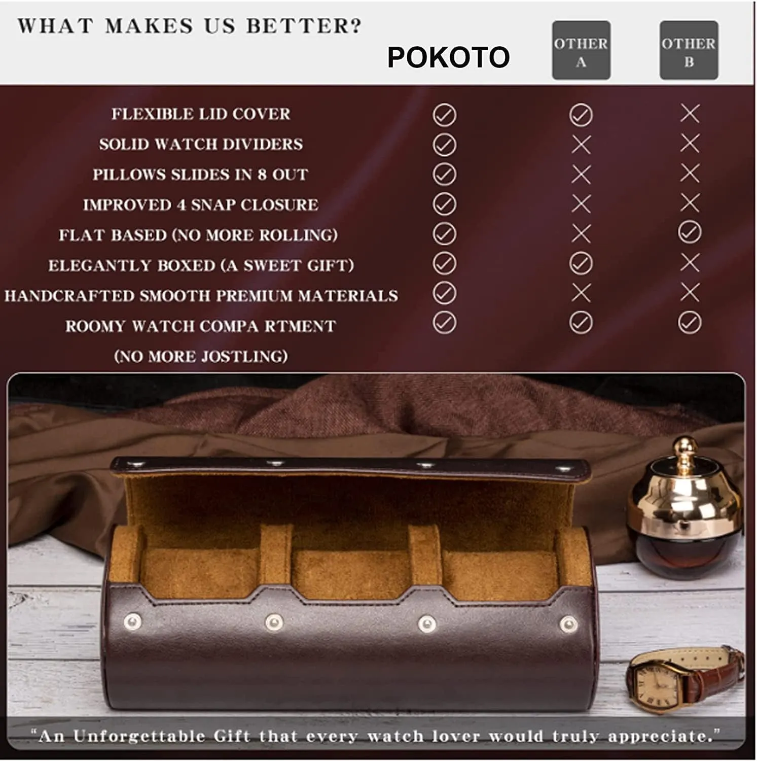 3 Watch Travel Case for Men and Women, Luxury Leather Portable Watch Box Organizer for Home Storage, Protect,Travel and Display