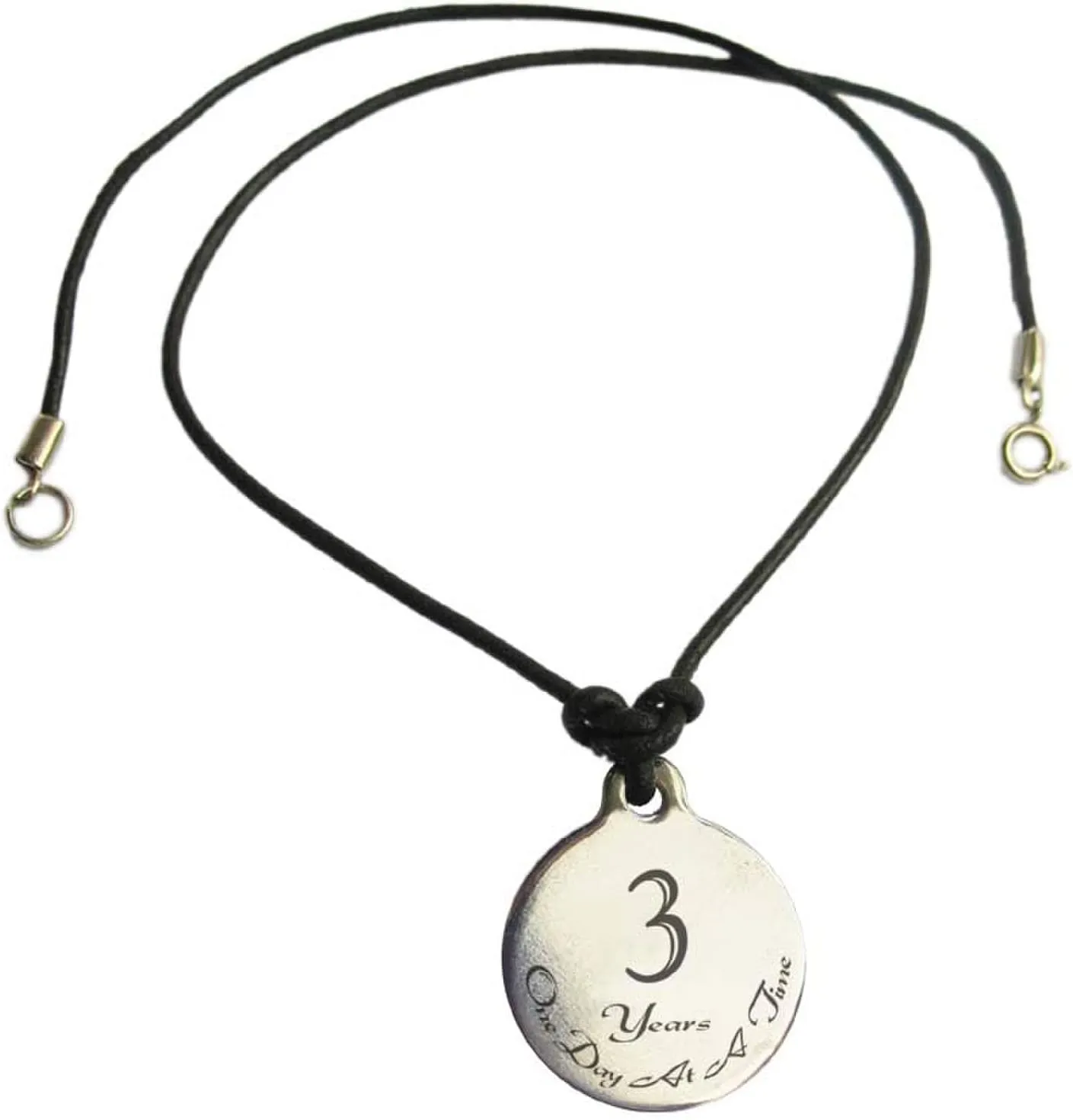 3 Year Sobriety Anniversary Medallion Leather Necklace for Sober Birthday, AA Alcoholics Anonymous, NA Narcotics Anonymous