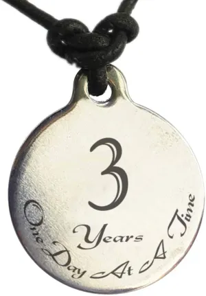 3 Year Sobriety Anniversary Medallion Leather Necklace for Sober Birthday, AA Alcoholics Anonymous, NA Narcotics Anonymous
