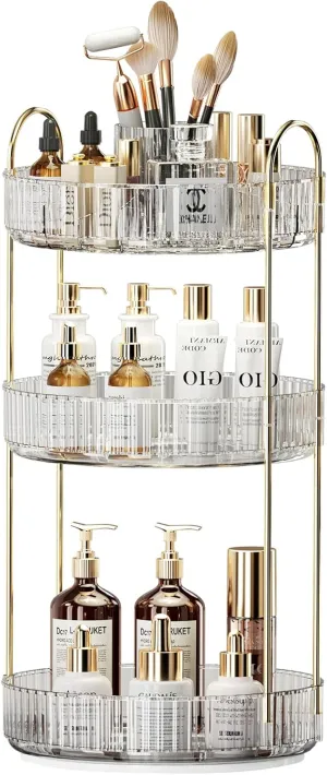 360° Rotating Makeup Organizer, Large-Capacity Skincare Make Up Storage 3 Tier Perfume Organizers Cosmetic Dresser Organizer with Makeup Brush Holder, Fits Bedroom, Bathroom, Vanity Shelf Countertop