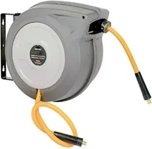 3/8" x 50' Lightweight Compact Wall Mount Retractable Hose and Reel Combo, Hybrid Polymer Air Compressor Hose with Plastic Housing