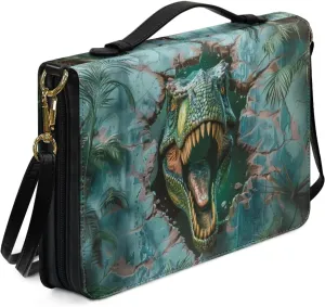 3D Dinosaur Printed Bible Carrying Case for Women, Sturdy Bible Tote Bag with Handle, Lightweight Bible Book Cover with Shoulder Strap, Christian Gifts, Green, M