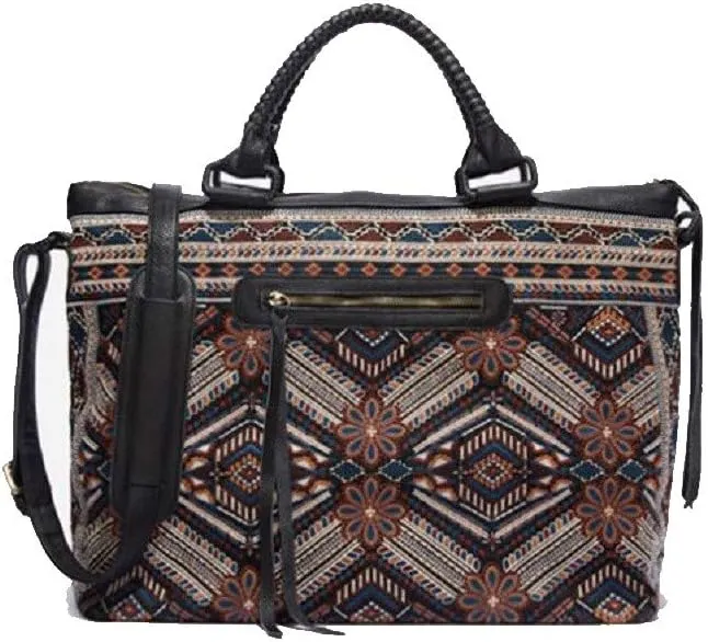 3J Workshop by Johnny Was Women's Embroidered Duffle Bag with Leather Handles, Black, O/S