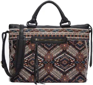 3J Workshop by Johnny Was Women's Embroidered Duffle Bag with Leather Handles, Black, O/S