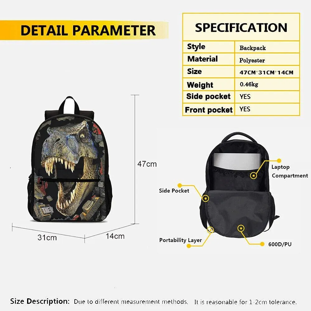 3Pcs Dinosaur Backpack with Lunch Box Shcool bag Bookbag for Kids Boys Fans Gifts (Color 1) Medium