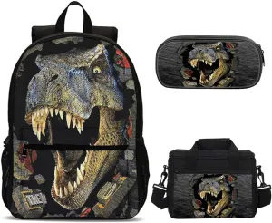 3Pcs Dinosaur Backpack with Lunch Box Shcool bag Bookbag for Kids Boys Fans Gifts (Color 1) Medium