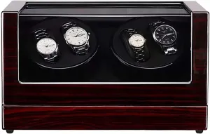 4 0 Wooden Automatic Watch Winder Storage Box with Transparent Acrylic Lid, PU Leather Interior, 4 Capacity, Silent Motor, Multiple Style Options