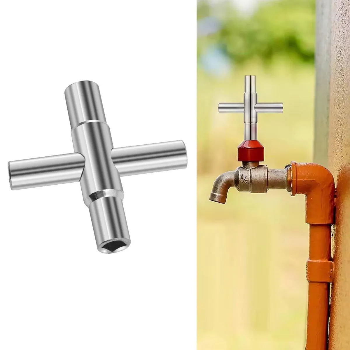 4 in 1 Silver Cross Faucet Wrench Household Bathroom Tool Multipurpose Wrench