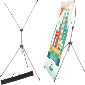 4 Pack X Frame Banner Stand Fits Any Banner Adjustable Size 23"X63" to 32"X78" with Portable Retractable Carrying Bag, Customize Banner Stand for Trade, Show Exhibition Market and Store Display