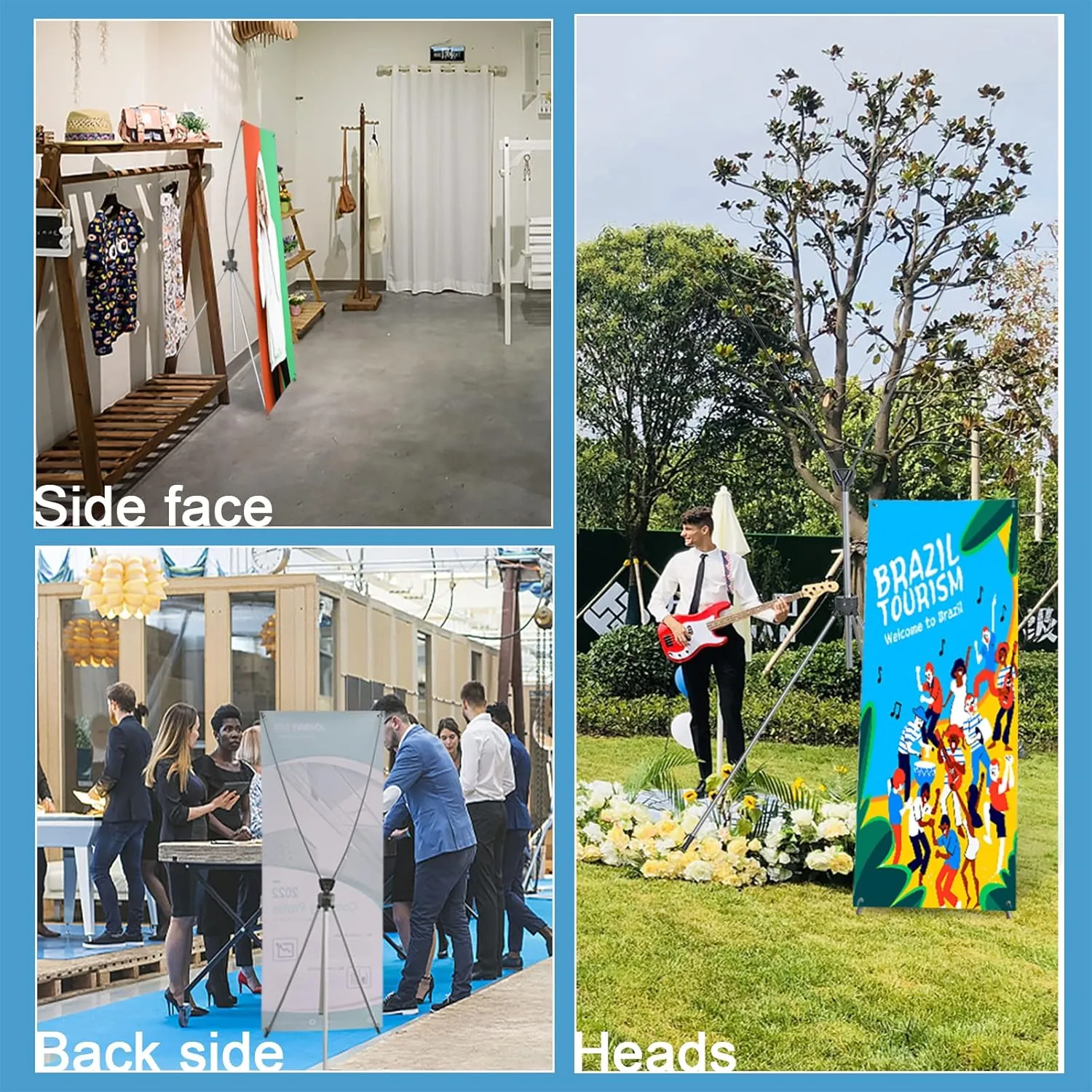 4 Pack X Frame Banner Stand Fits Any Banner Adjustable Size 23"X63" to 32"X78" with Portable Retractable Carrying Bag, Customize Banner Stand for Trade, Show Exhibition Market and Store Display