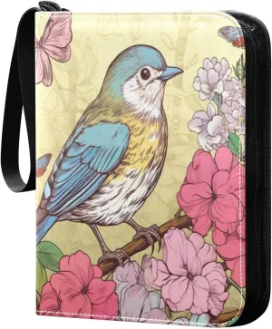 4 Pocket Card Binder with 50 Removable Sleeves Bird Painting Design Trading Card Binder Collector Card Album for 400 Game Sports Cards