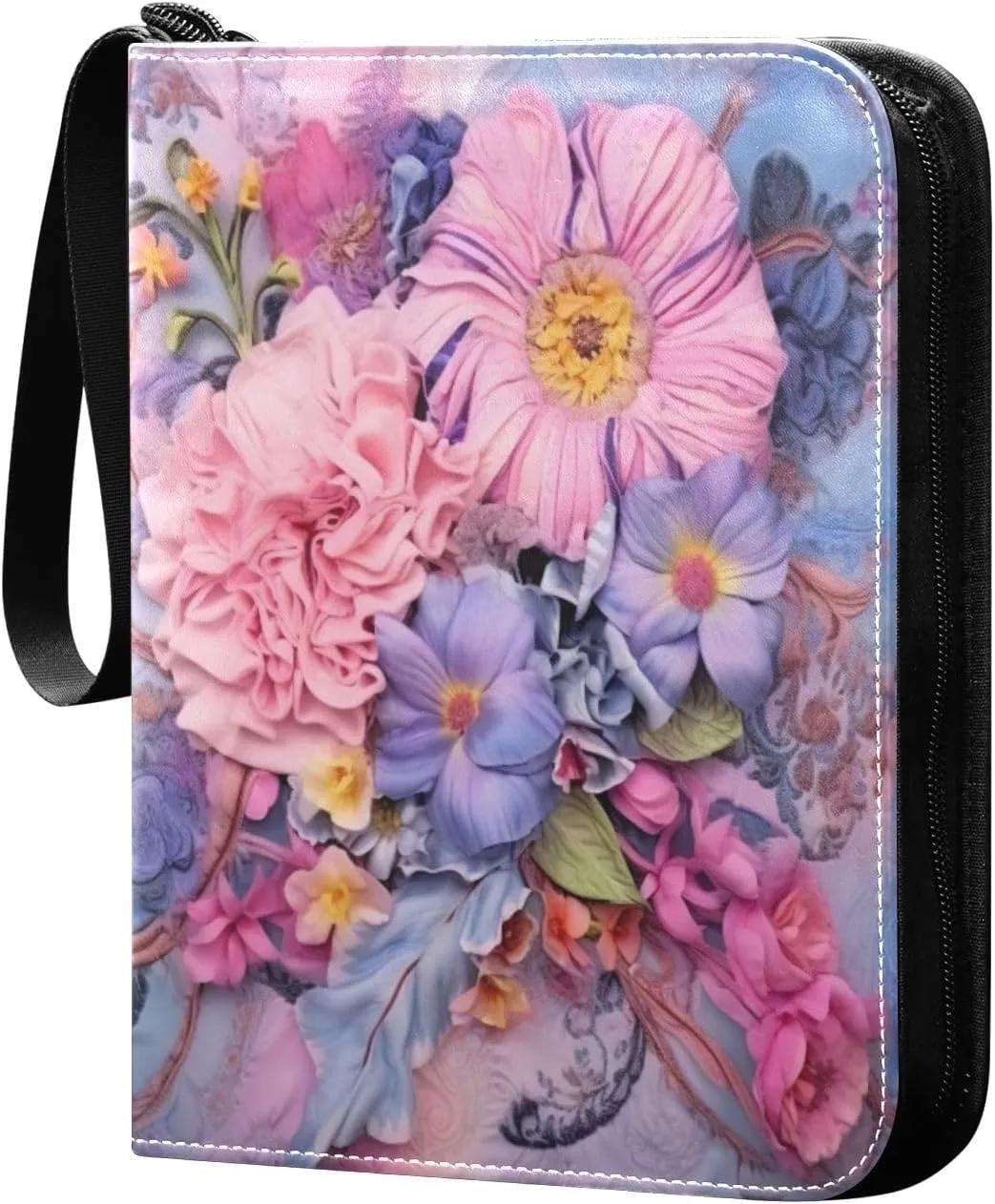 4 Pocket Card Binder with 50 Removable Sleeves Blooming Flowers Painting Trading Card Binder Collector Card Album for 400 Game Sports Cards
