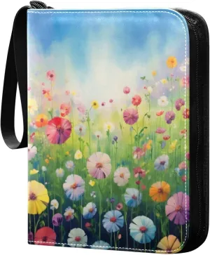 4 Pocket Card Binder with 50 Removable Sleeves Colorful Flowers Trading Card Binder Collector Card Album for 400 Game Sports Cards