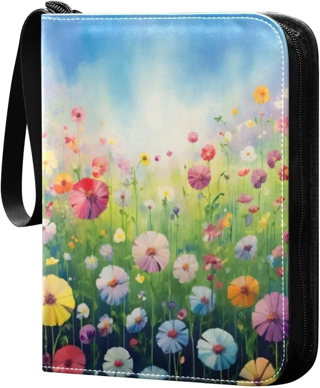 4 Pocket Card Binder with 50 Removable Sleeves Colorful Flowers Trading Card Binder Collector Card Album for 400 Game Sports Cards
