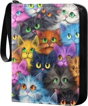 4 Pocket Card Binder with 50 Removable Sleeves Funny Cats Colorful Trading Card Binder Collector Card Album for 400 Game Sports Cards