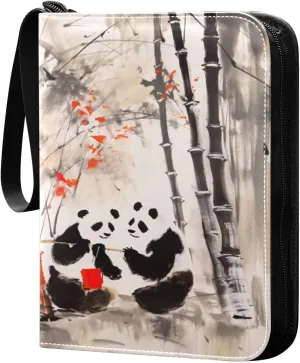 4 Pocket Card Binder with 50 Removable Sleeves Panda Painting Trading Card Binder Collector Card Album for 400 Game Sports Cards