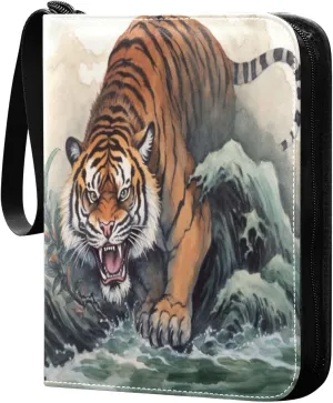 4 Pocket Card Binder with 50 Removable Sleeves Vintage Tiger Painting Trading Card Binder Collector Card Album for 400 Game Sports Cards