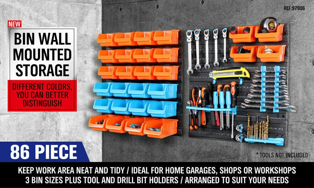 43Pc Wall Mounted Storage Rack | Bins, Tool Holders, Peg Boards | Garage & Workshop Organizer