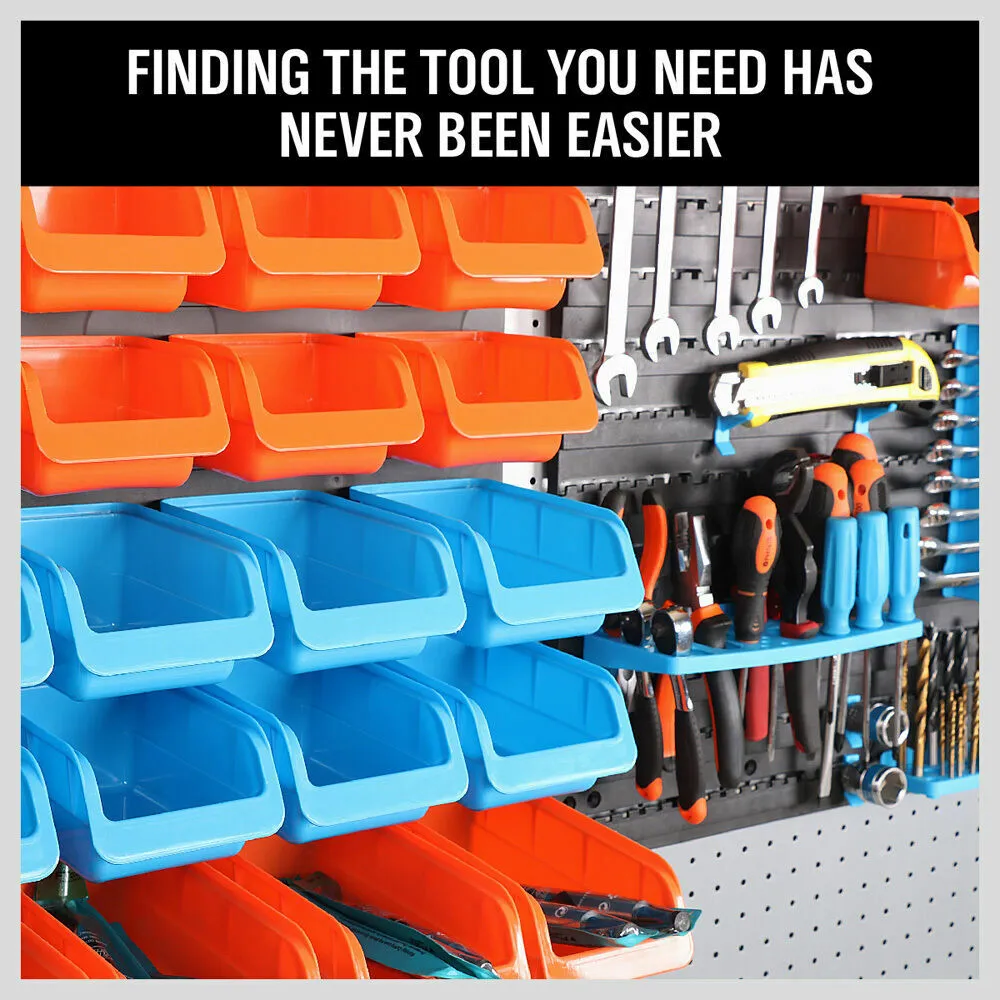 43Pc Wall Mounted Storage Rack | Bins, Tool Holders, Peg Boards | Garage & Workshop Organizer