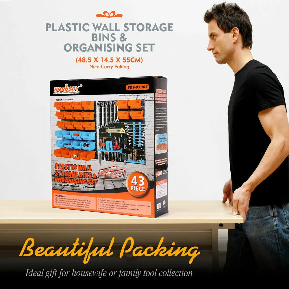 43Pc Wall Mounted Storage Rack | Bins, Tool Holders, Peg Boards | Garage & Workshop Organizer