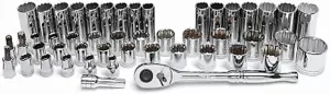 48-Piece SAE/Metric Socket Tool Set, 1/2 Inch Drive with Ratchet, Wrenches, Sockets, Tool Kit for Automotive, Home Use, and Mechanics