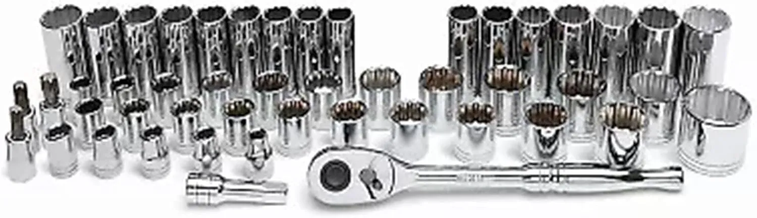 48-Piece SAE/Metric Socket Tool Set, 1/2 Inch Drive with Ratchet, Wrenches, Sockets, Tool Kit for Automotive, Home Use, and Mechanics