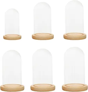 4xClear Glass Dome Cover Stand with Wood Base Versatile Home Decor Accent Piece Portable Round Dessert Cover for Party And Wedding Decorations