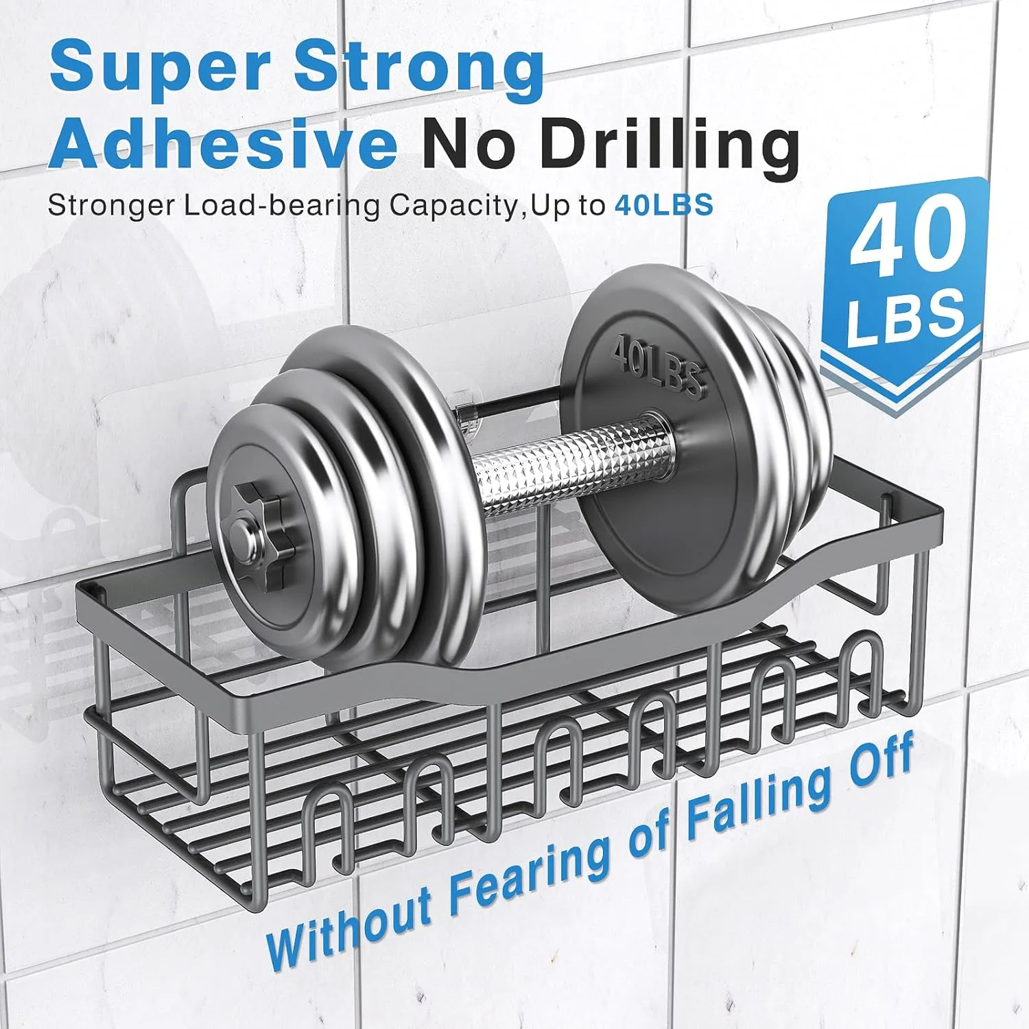 5-Pack Rustproof Stainless Steel Shower Caddy – No Drill Adhesive Bathroom Organizer with Large Capacity, Spacious Shower Shelves for Inside Shower, Kitchen & Home Decor Storage