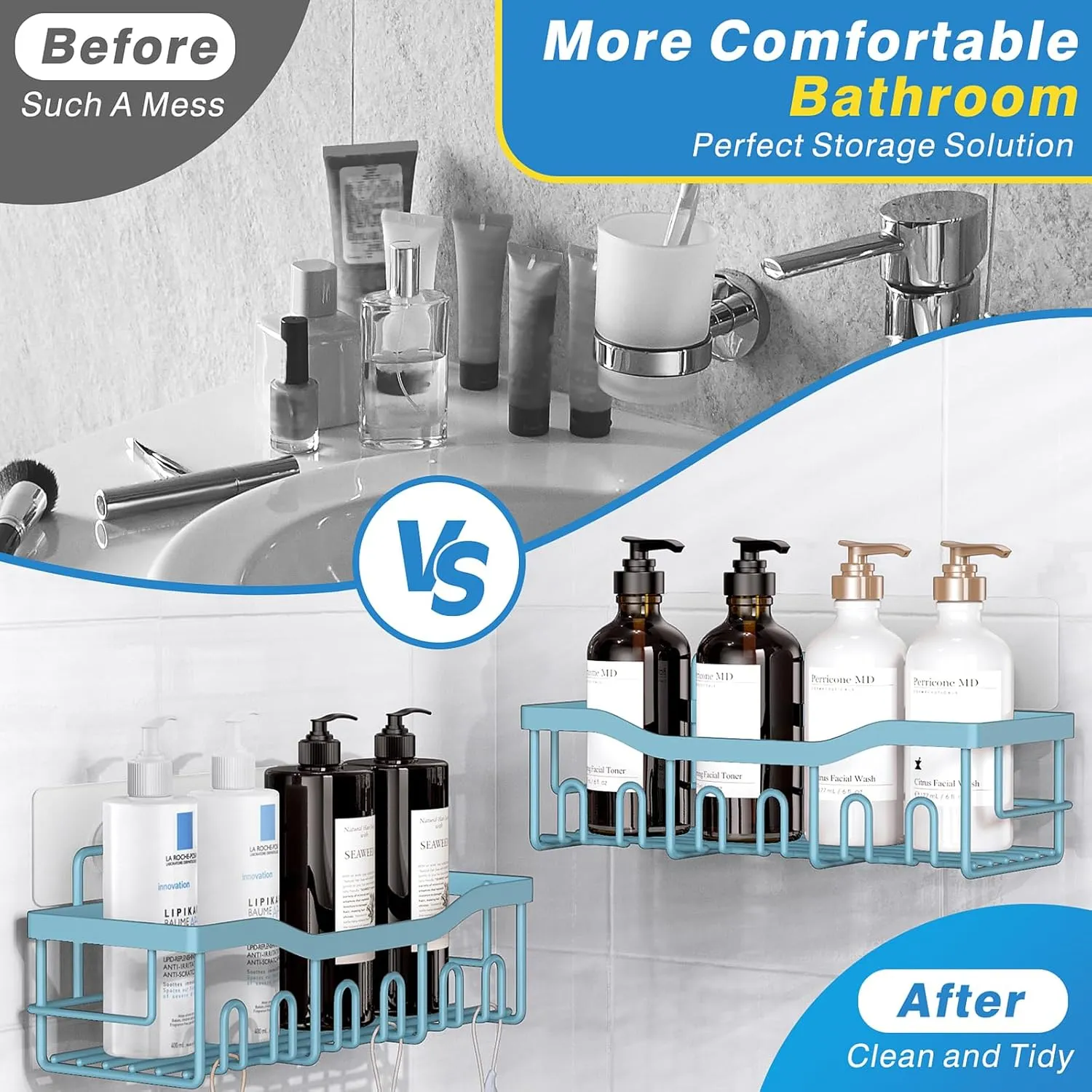 5-Pack Rustproof Stainless Steel Shower Caddy – No Drill Adhesive Bathroom Organizer with Large Capacity, Spacious Shower Shelves for Inside Shower, Kitchen & Home Decor Storage