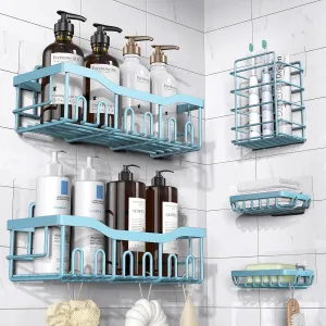 5-Pack Rustproof Stainless Steel Shower Caddy – No Drill Adhesive Bathroom Organizer with Large Capacity, Spacious Shower Shelves for Inside Shower, Kitchen & Home Decor Storage