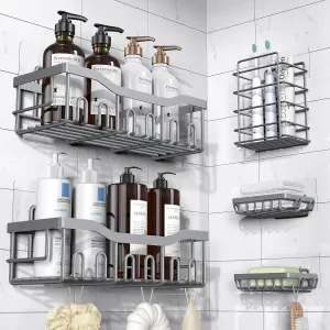 5-Pack Rustproof Stainless Steel Shower Caddy – No Drill Adhesive Bathroom Organizer with Large Capacity, Spacious Shower Shelves for Inside Shower, Kitchen & Home Decor Storage