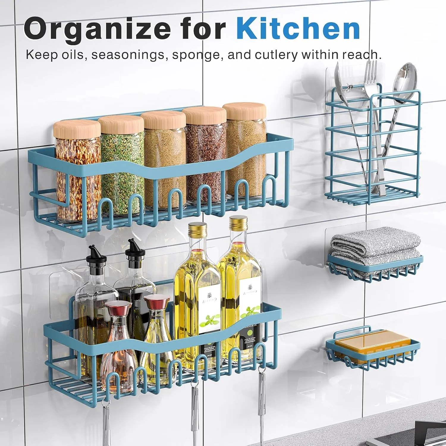 5-Pack Rustproof Stainless Steel Shower Caddy – No Drill Adhesive Bathroom Organizer with Large Capacity, Spacious Shower Shelves for Inside Shower, Kitchen & Home Decor Storage