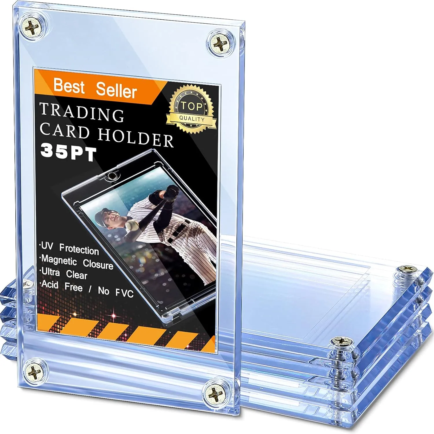 5 Pieces 4 Screw Trading Card Protector, Baseball Sleeves Card Protector, 35 Pt Acrylic Holder Clear Case for Baseball Football Sports Game Storage and Display Holders