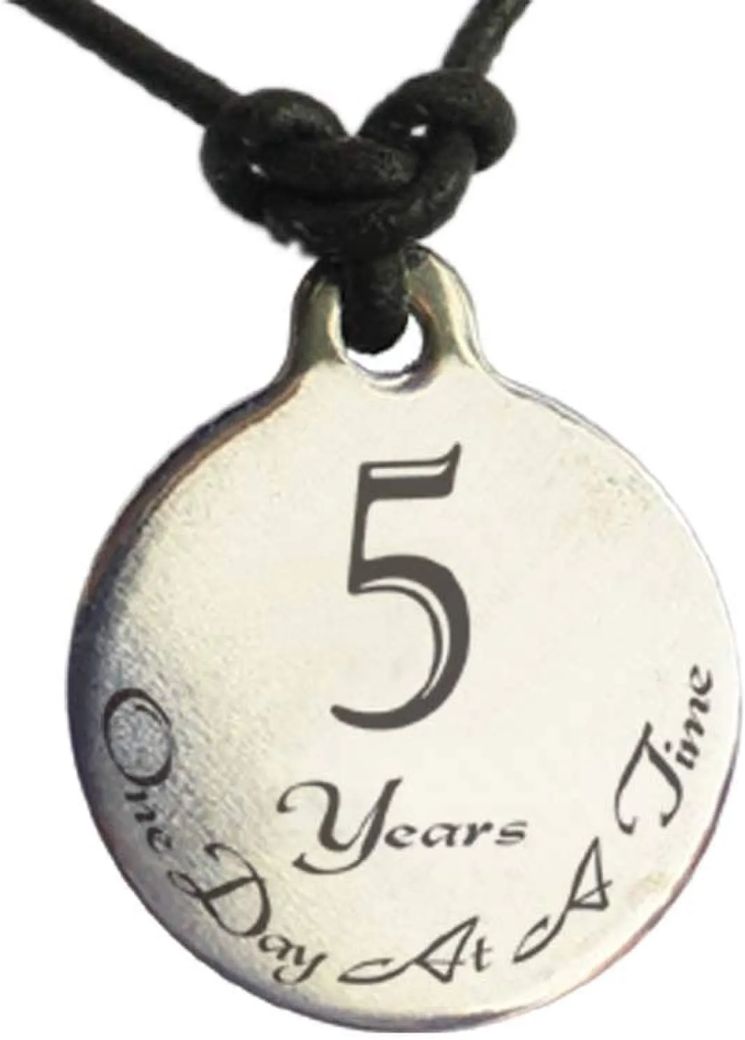 5 Year Sobriety Anniversary Medallion Leather Necklace for Sober Birthday, AA Alcoholics Anonymous, NA Narcotics Anonymous