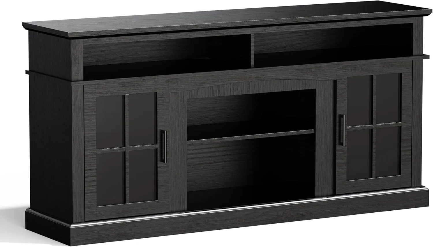 58'' TV Stand, Entertainment Center Media Console Table for Living Room, Wood TV Stand with Glass Door and Open Shelf Cabinet for TVs 50-65 inches (Black Oak, TV Stand with Cabinet)