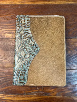 5" x 7" Brown Cowhide with Turquoise and Brown Rose Embossed Leather Notebook