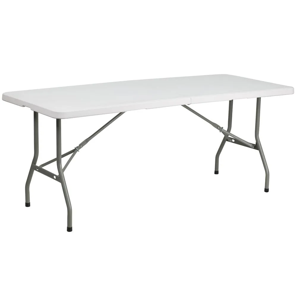 6-Foot Bi-Fold Granite White Plastic Folding Table - Flash Furniture