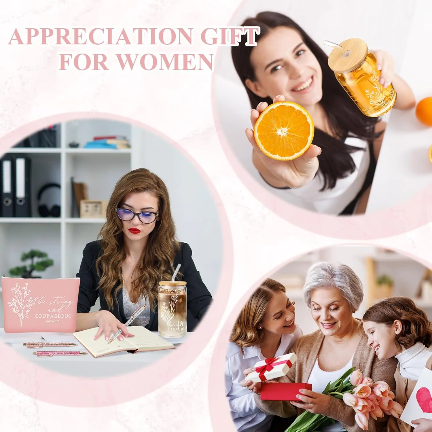 6 Pcs Christian Gift for Women Faith Be Still and Know 16 oz Tumbler Aesthetic A6 Leather Religious Journal Ballpoint Pen Makeup Bag for Sunday School Godmother