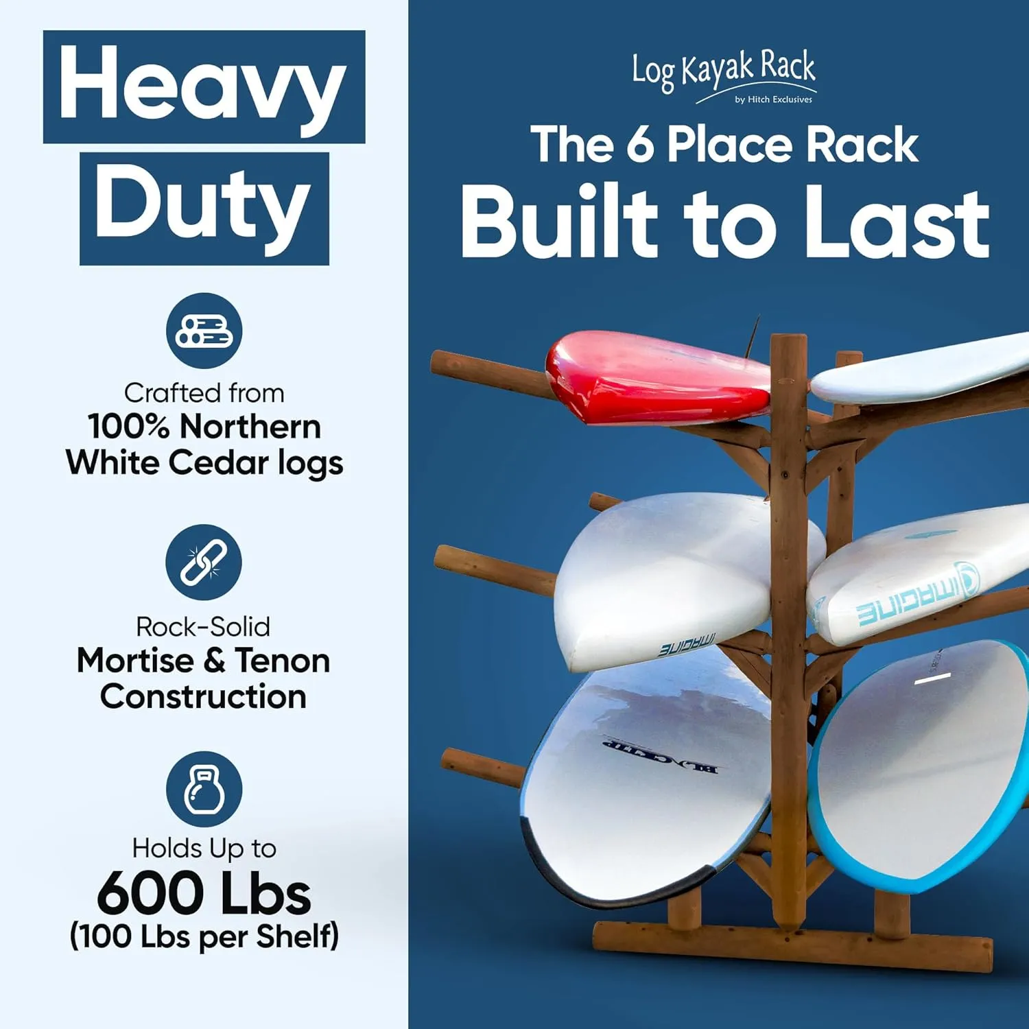 6-Place Kayak/Canoe Rack, Freestanding Kayak Storage Rack, Kayak Racks for Outdoor Storage, Surfboard Rack or SUP Storage Rack, Canoe Storage Rack, Paddle Board Rack