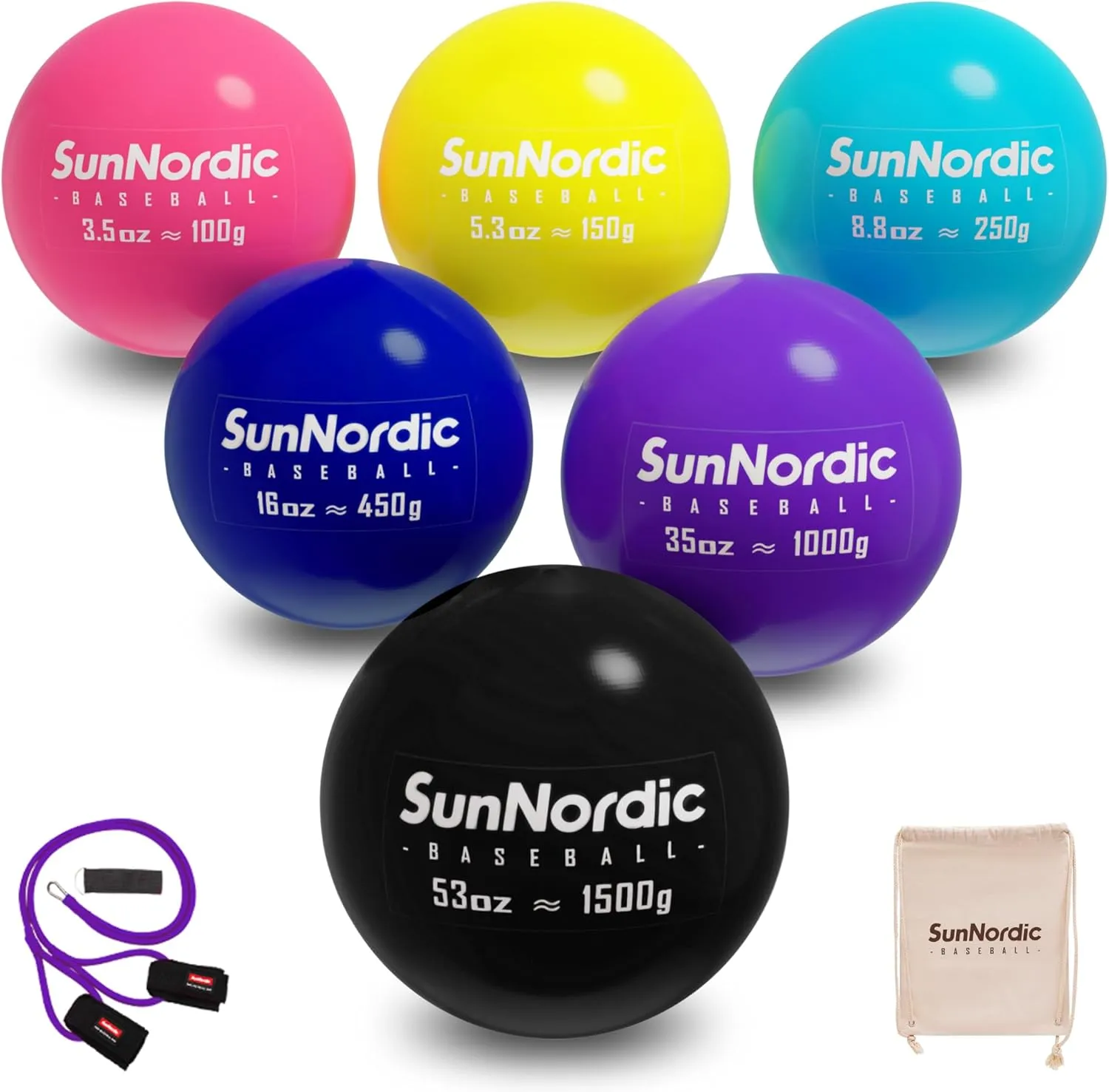 6/9 Pack Plyometric Weighted Baseball Set (3.5-16/35/53/70 oz) - Variable Weight Plyo Baseballs for Improved Power & Pitching Training - for All Skill Levels
