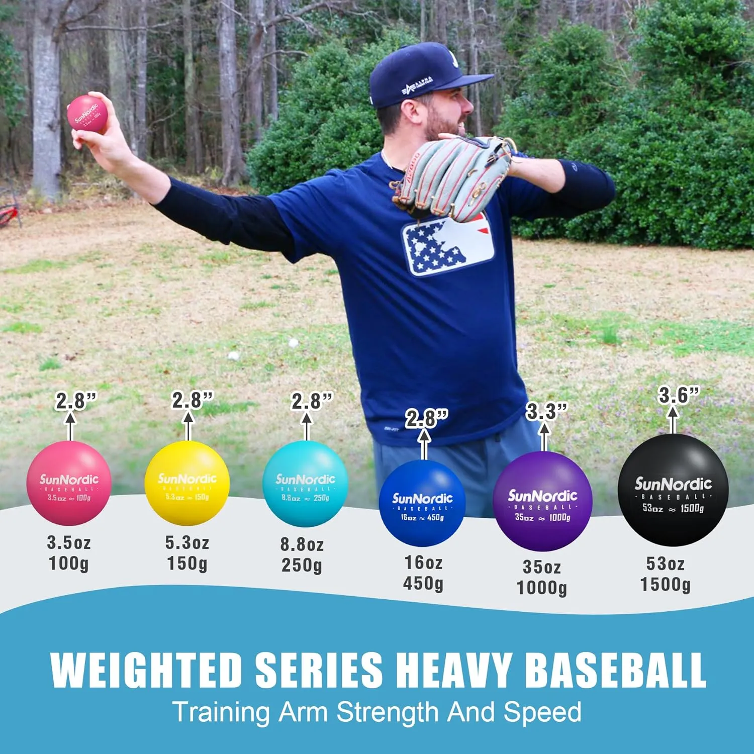 6/9 Pack Plyometric Weighted Baseball Set (3.5-16/35/53/70 oz) - Variable Weight Plyo Baseballs for Improved Power & Pitching Training - for All Skill Levels