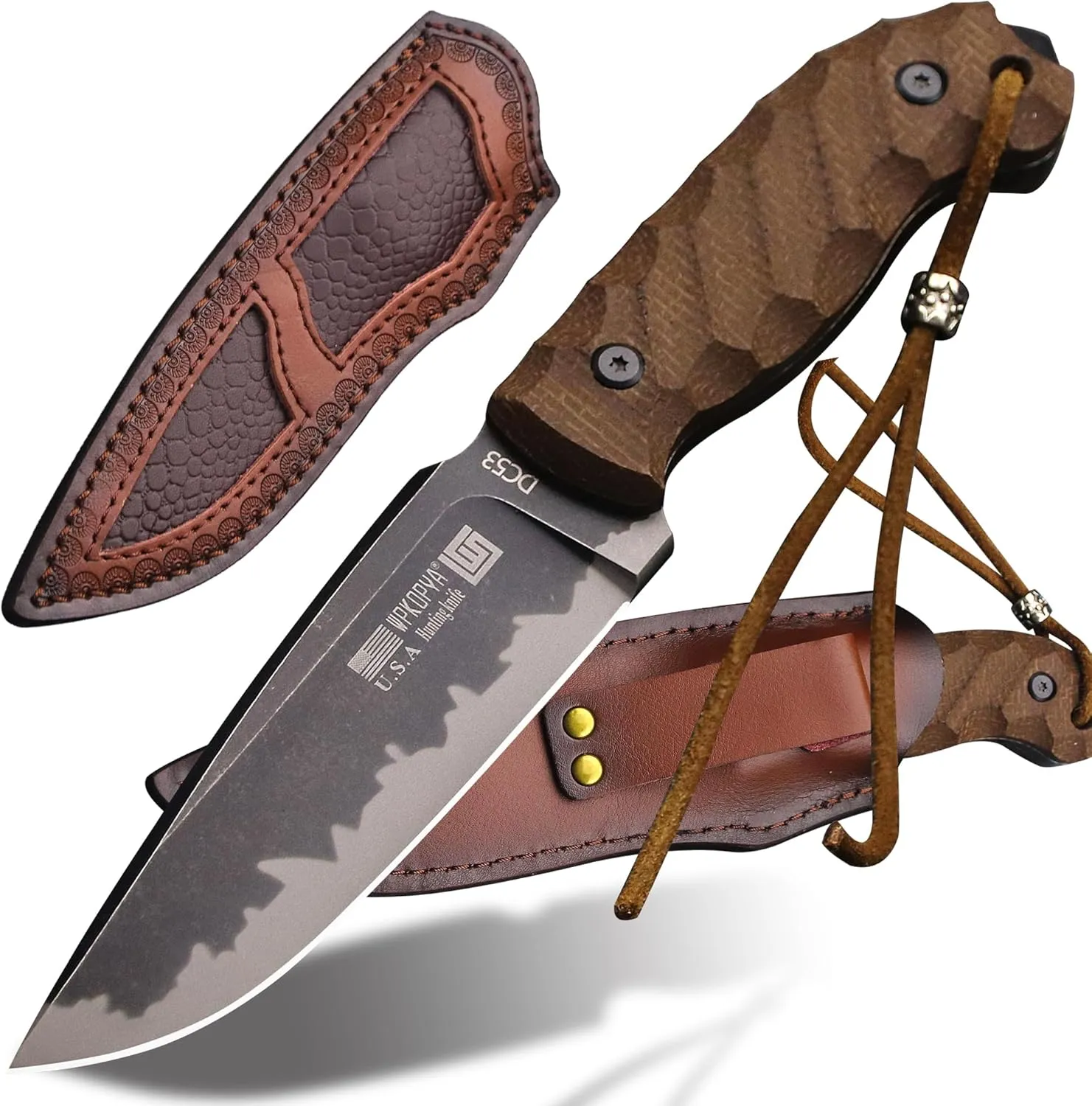 6mm thick DC53 steel linen handle full Tang outdoor hunting scabbard, jungle camping survival knife, EDC multi-purpose tool knife