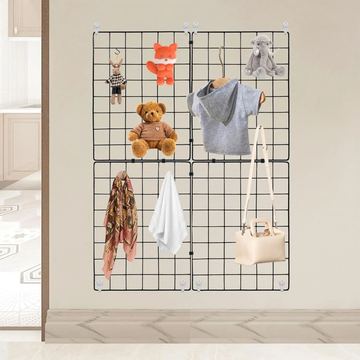 6pack Grid Wall Panels 15.7"x 11.8" for Any Retail Display, Portable and Assembled, Wall Grid with Extra Joining Clips and Hooks, Black