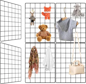 6pack Grid Wall Panels 15.7"x 11.8" for Any Retail Display, Portable and Assembled, Wall Grid with Extra Joining Clips and Hooks, Black