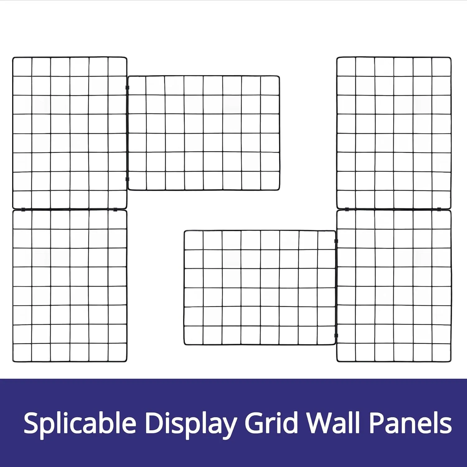 6pack Grid Wall Panels 15.7"x 11.8" for Any Retail Display, Portable and Assembled, Wall Grid with Extra Joining Clips and Hooks, Black