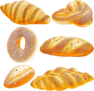 6pcs Artificial Bread Decoration Fake Bread Donut Baguette Croissant Display Models Realistic French Loaf Sesame Coconut Pastry Rolls Bakery Props for Home Kitchen Decor Restaurant Display